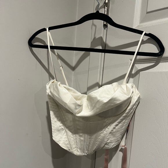 House of CB Bea Draped Satin Cropped Corset in Ivory size Small Plus Cup - Picture 2 of 9
